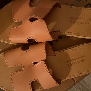 Greek sandals handmade leather nude fit like 8/8.5